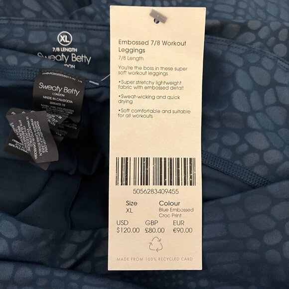 Sweaty Betty Womens Croc Print Embossed 7/8 Athletic Leggings XL Teal Blue NWT - Picture 12 of 13
